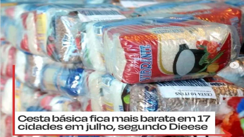 CESTA BÁSICA – O custo da cesta básica diminuiu nas 17 cidades monitoradas pelo Dieese em julho.