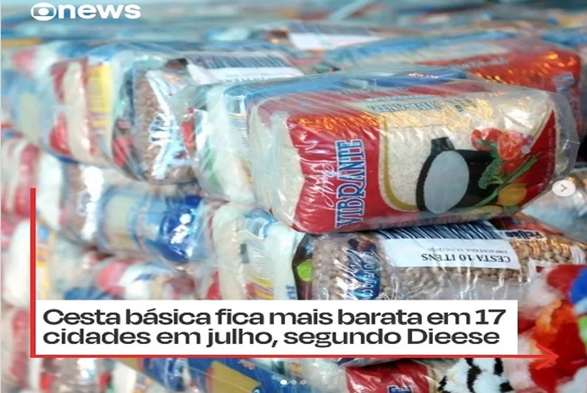 CESTA BÁSICA – O custo da cesta básica diminuiu nas 17 cidades monitoradas pelo Dieese em julho.