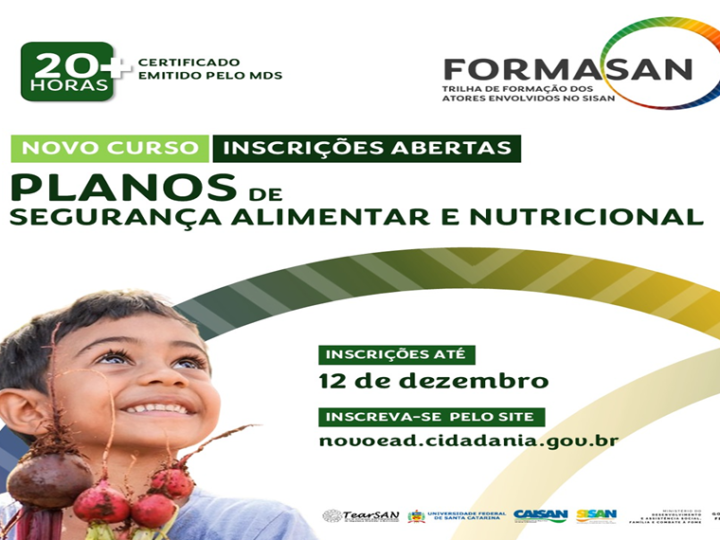 CURSOS CAISAN: Estão abertas as inscrições para o curso Planos de Segurança Alimentar e Nutricional!