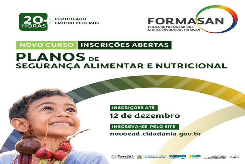 CURSOS CAISAN: Estão abertas as inscrições para o curso Planos de Segurança Alimentar e Nutricional!