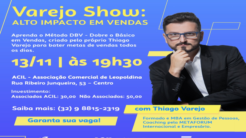 PALESTRA: Thiago Varejo faz palestra sobre técnicas de vendas, em Leopoldina.