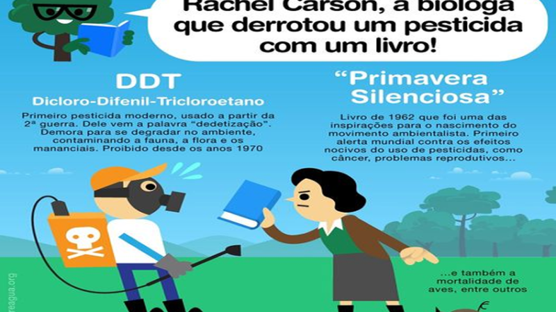 RAQUEL: A bióloga Rachel Carson, aos 38 anos, lançou seu livro “Primavera Silenciosa” (1962), questionando corajosamente a “dedetização” promovida pela indústria agroquímica.