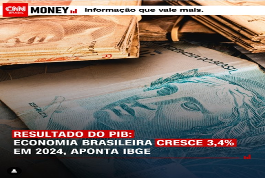 PIB 2025: ð A economia brasileira cresceu 3,4% em 2024, divulgou o Instituto Brasileiro de Geografia e Estatística (IBGE) nesta sexta-feira (7).
