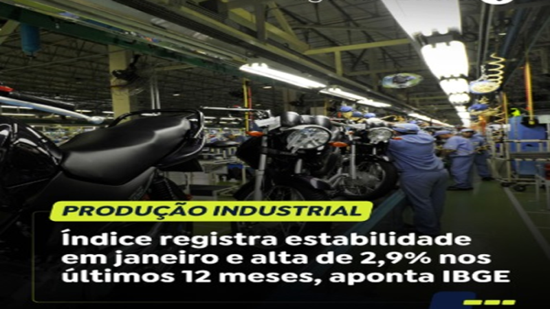 Após três meses de baixa, a produção da indústria brasileira apresentou variação nula na passagem de dezembro para janeiro, ou seja, não teve crescimento nem queda.