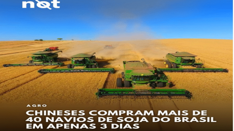 AGRO: A China intensificou a compra de soja brasileira no início da semana, adquirindo ao menos 40 cargas, totalizando mais de 2,4 milhões de toneladas.