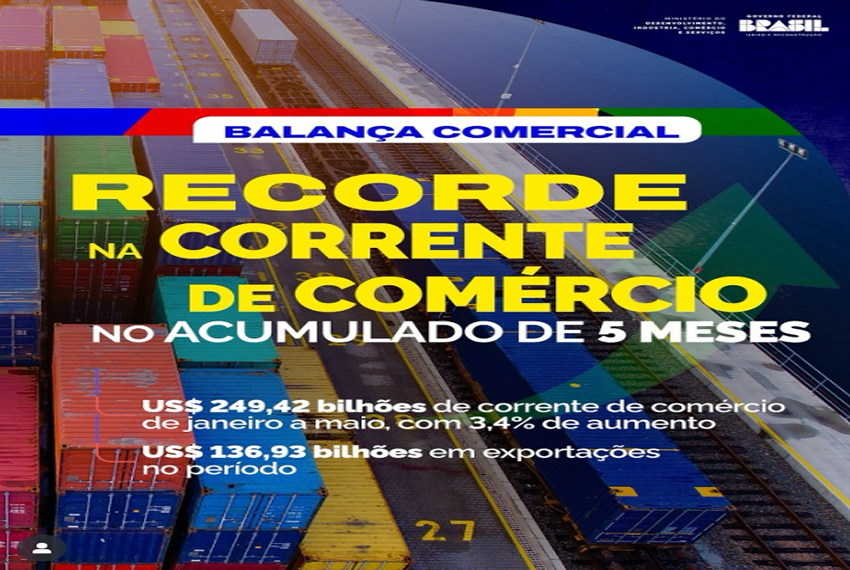 BALANÇA: ððMaio acabou e fechamos o mês com recorde na corrente de comércio para o acumulado de 5 meses.